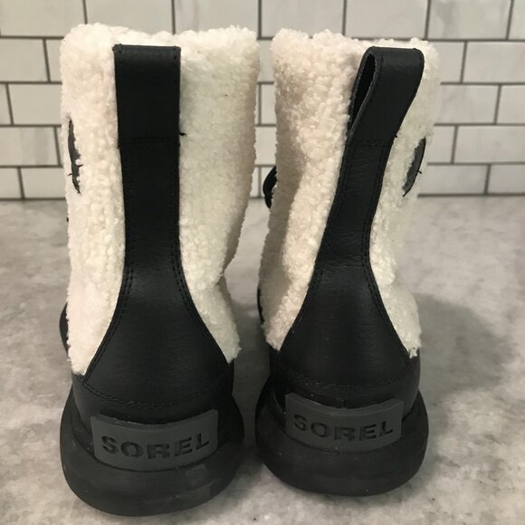 Sorel Boots Womens Size 9 Black White Sherpa Lace Up Snow Explorer II Joan Cozy - Picture 4 of 9